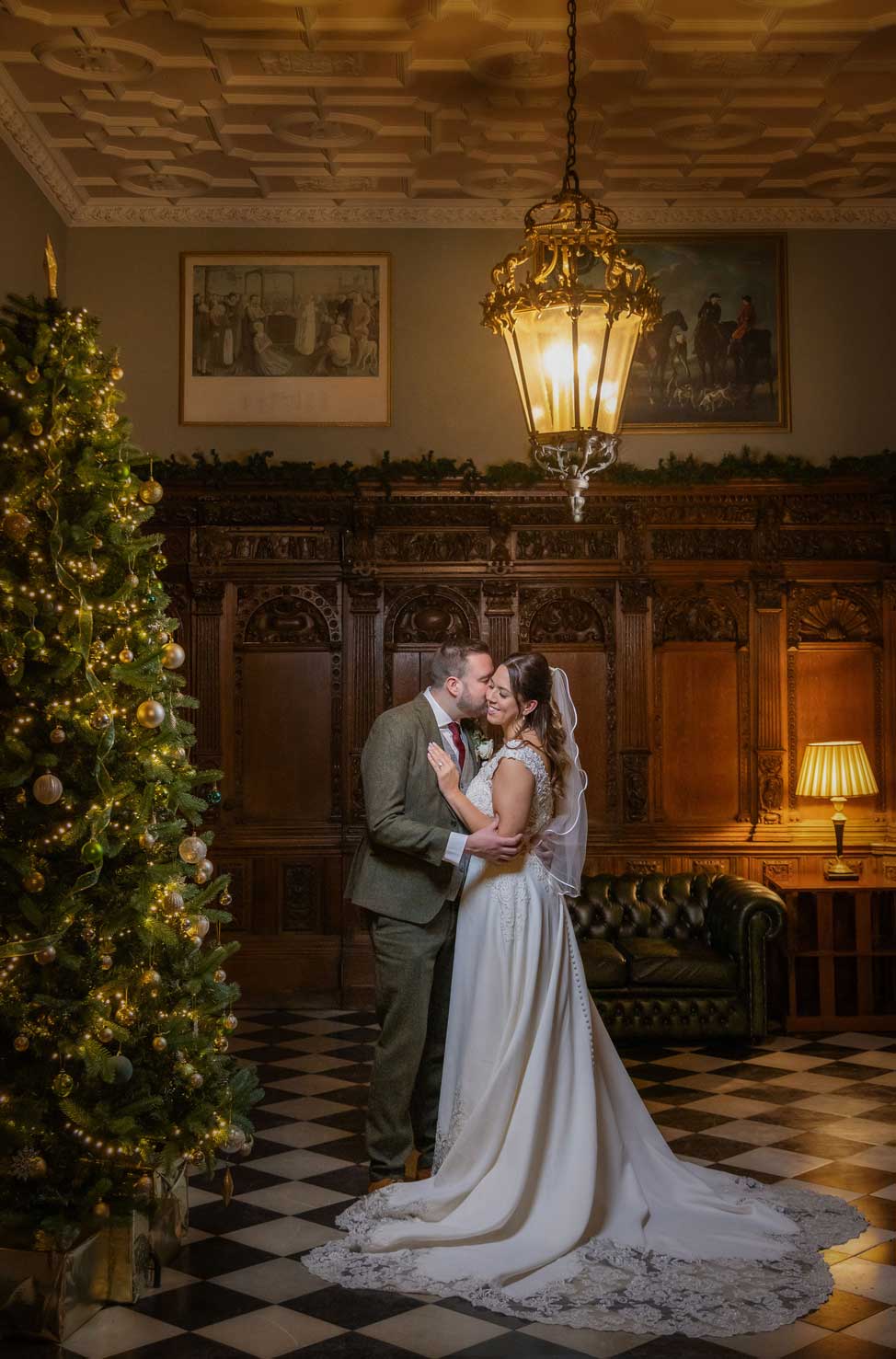 Winter wedding ceremony inside Hazlewood Castle